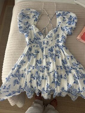 Princess Polly White Dress with Blue Floral Print